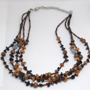 Elegant Multi-Strand Beaded Necklace - Black and Brown